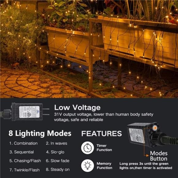 Halloween Net Lights, Connectable 12ft x 5ft 360 LED Orange Net Lights, 8 Modes - Picture 3 of 7